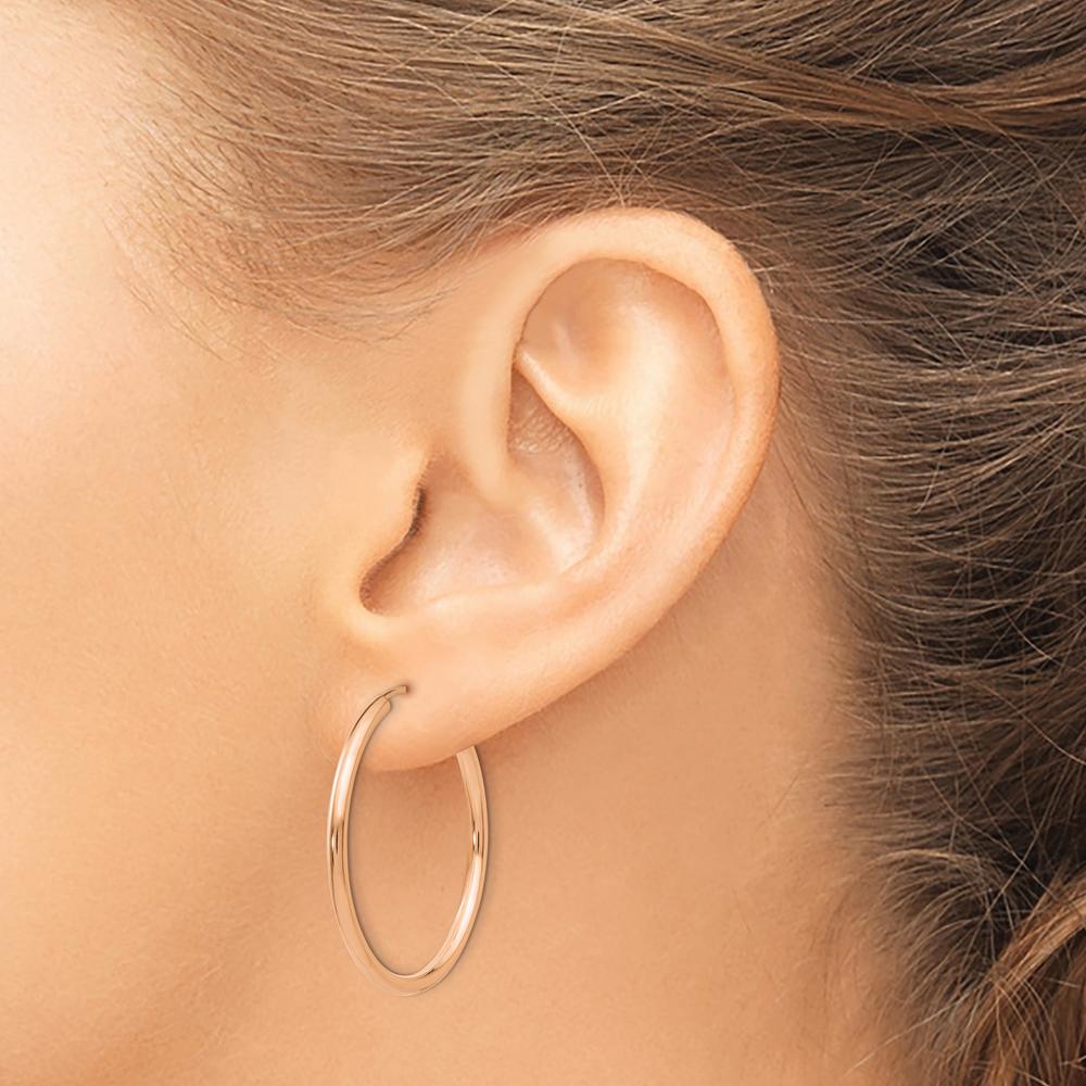 14K Rose Gold Polished Round Endless 2mm Hoop Earrings - Elegant Women's Jewelry by Oro Pregiato
