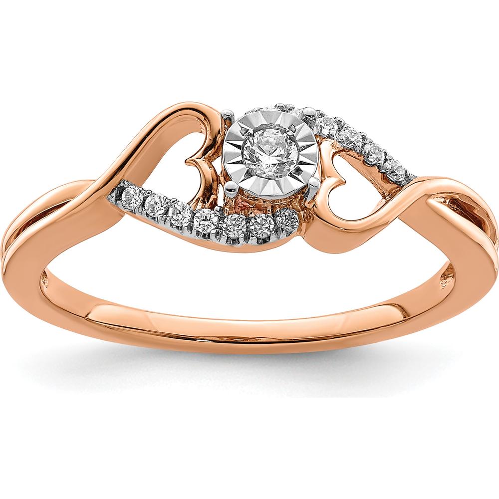 14K Rose Gold Polished Side Hearts Diamond Ring with Round Brilliant Diamonds - 0.05 Carat Total Diamond Weight by 0
