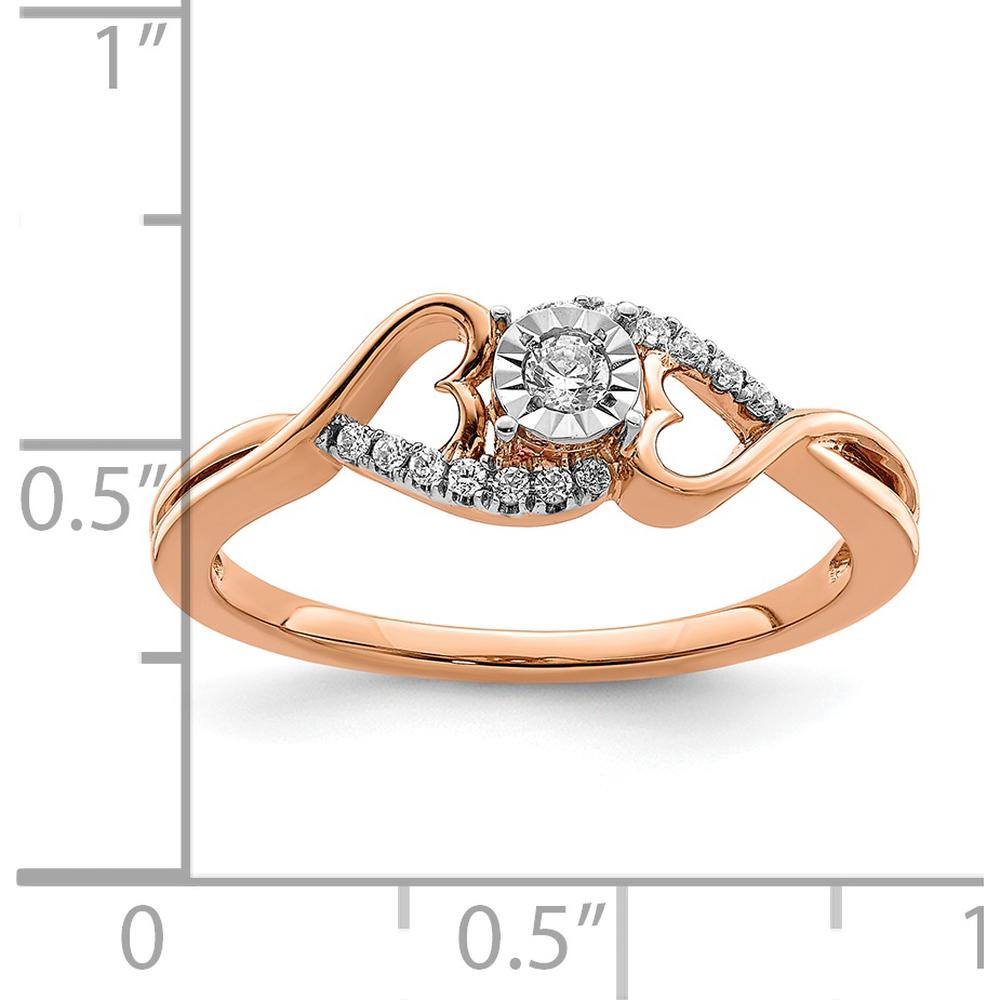 14K Rose Gold Polished Side Hearts Diamond Ring with Round Brilliant Diamonds - 0.05 Carat Total Diamond Weight by 0