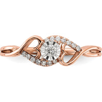 14K Rose Gold Polished Side Hearts Diamond Ring with Round Brilliant Diamonds - 0.05 Carat Total Diamond Weight by 0