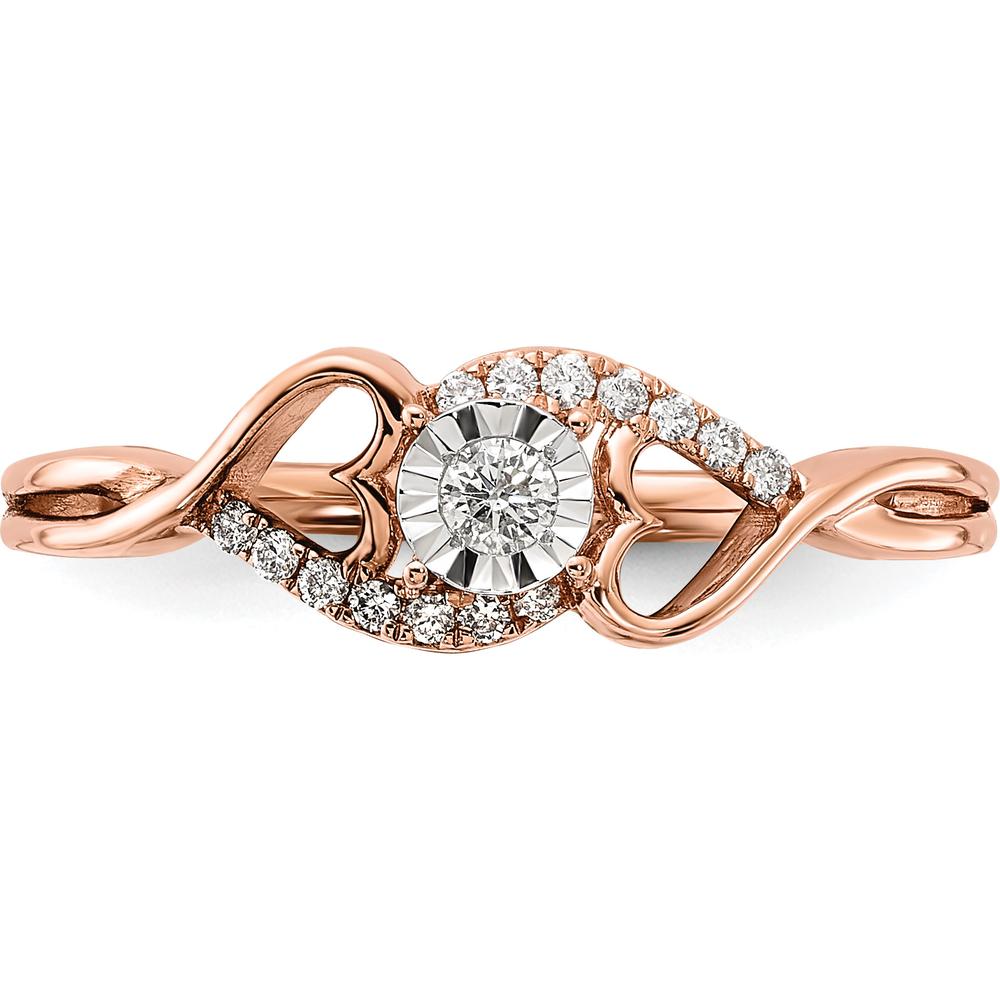 14K Rose Gold Polished Side Hearts Diamond Ring with Round Brilliant Diamonds - 0.05 Carat Total Diamond Weight by 0
