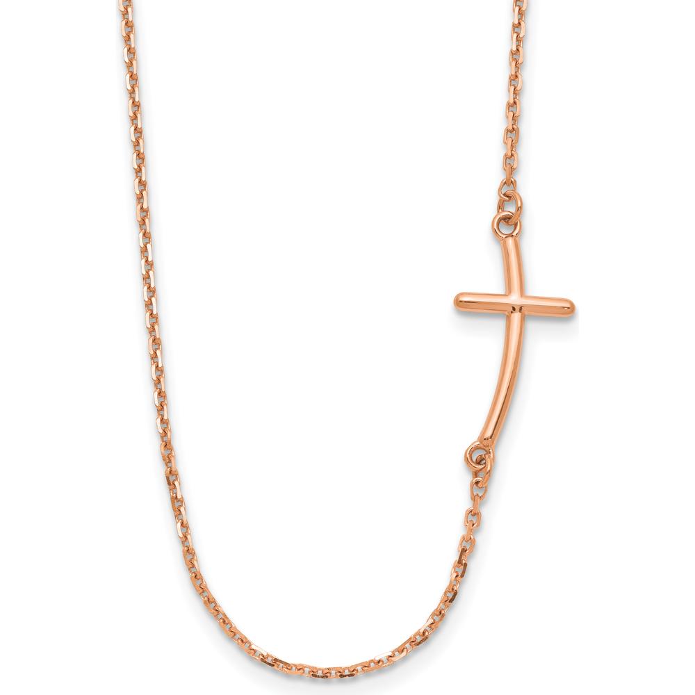 14K Rose Gold Polished Sideways Curved Cross Necklace - 19" Cable Chain by 0