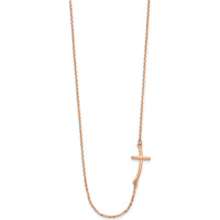 14K Rose Gold Polished Sideways Curved Cross Necklace - 19" Cable Chain by 0