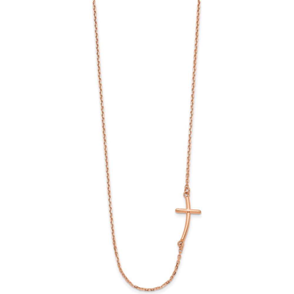 14K Rose Gold Polished Sideways Curved Cross Necklace - 19" Cable Chain by 0