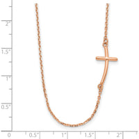 14K Rose Gold Polished Sideways Curved Cross Necklace - 19" Cable Chain by 0