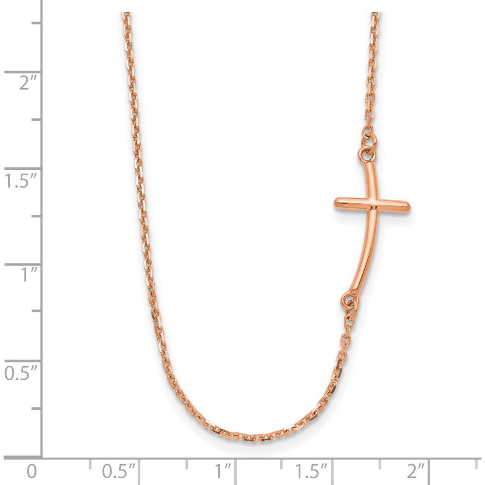 14K Rose Gold Polished Sideways Curved Cross Necklace - 19" Cable Chain by 0
