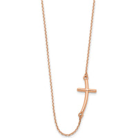 14K Rose Gold Polished Sideways Curved Cross Necklace - 19" Cable Chain by 0