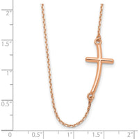 14K Rose Gold Polished Sideways Curved Cross Necklace - 19" Cable Chain by 0