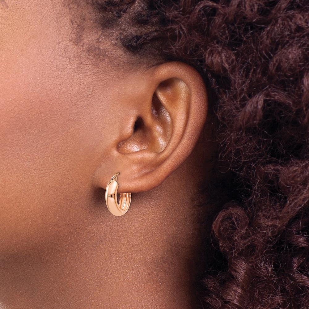 14K Rose Gold Polished Small Hoop Earrings - 15mm Length by 0