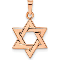 14K Rose Gold Polished Solid Star of David Pendant - 21.5mm Length by Oro Pregiato