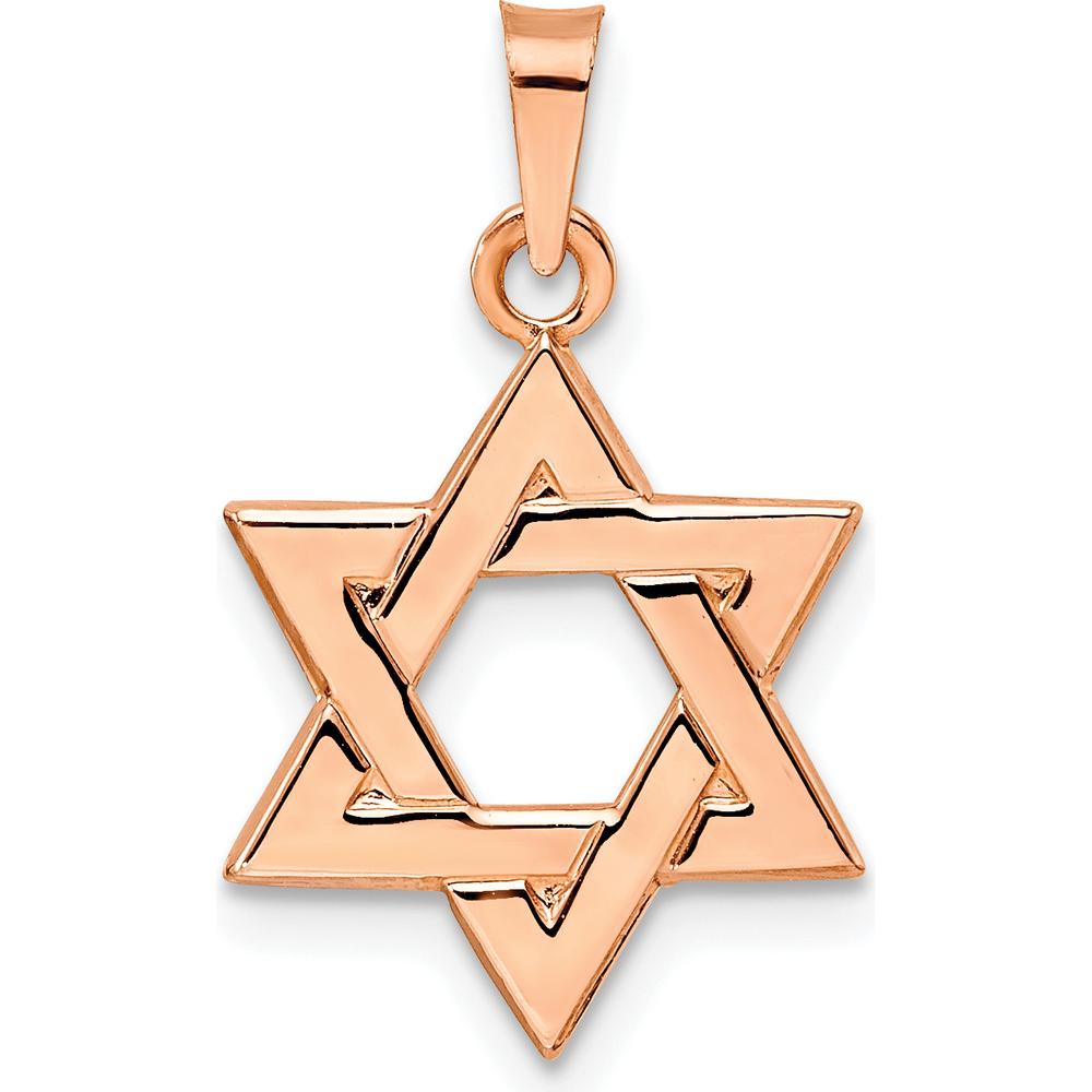 14K Rose Gold Polished Solid Star of David Pendant - 21.5mm Length by Oro Pregiato