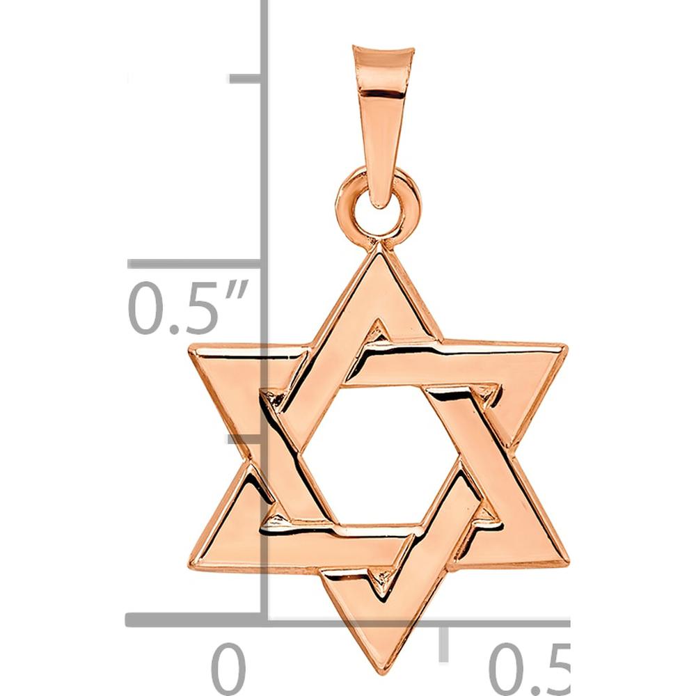14K Rose Gold Polished Solid Star of David Pendant - 21.5mm Length by Oro Pregiato
