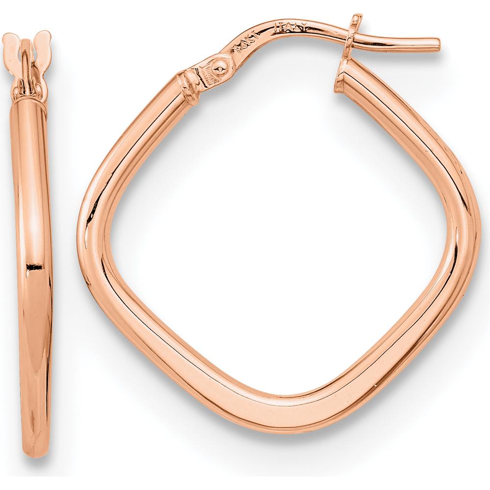14K Rose Gold Polished Square Hoop Earrings - 23.72mm Length by 0