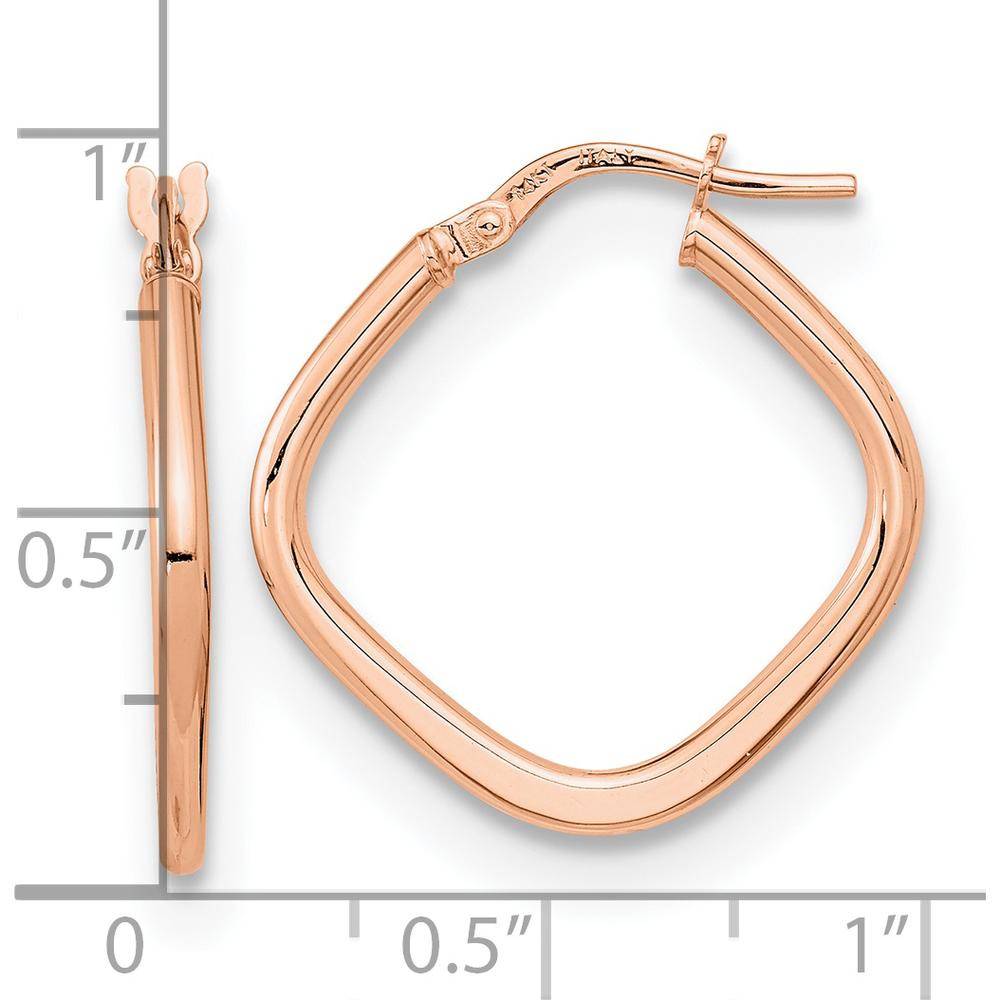 14K Rose Gold Polished Square Hoop Earrings - 23.72mm Length by 0