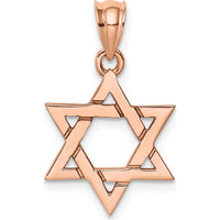 14K Rose Gold Polished Star of David Pendant - 23mm Length by Oro Pregiato