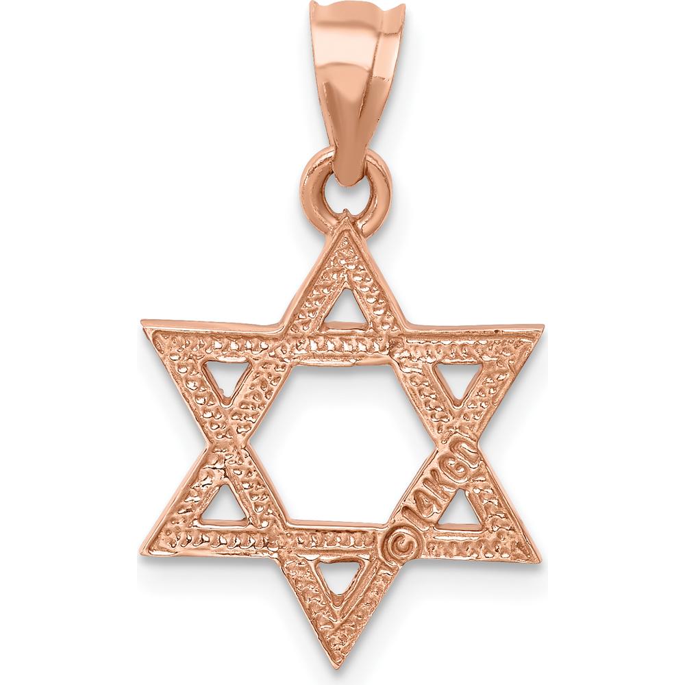 14K Rose Gold Polished Star of David Pendant - 23mm Length by Oro Pregiato