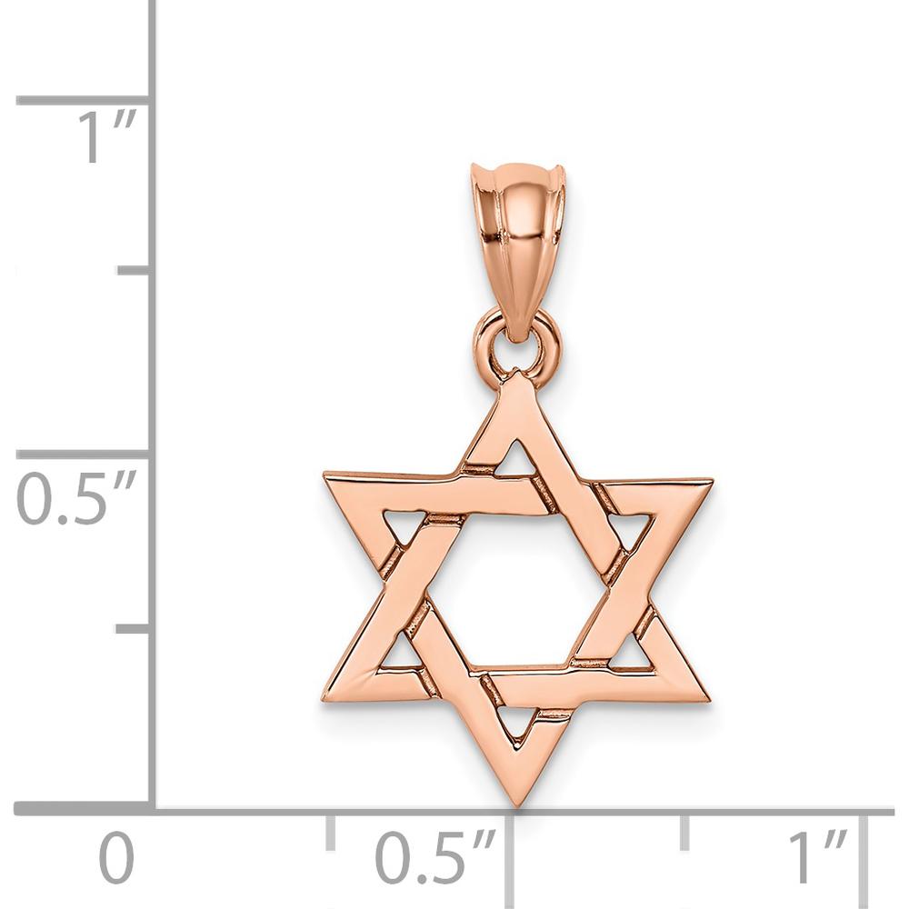 14K Rose Gold Polished Star of David Pendant - 23mm Length by Oro Pregiato
