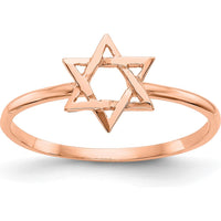 14K Rose Gold Polished Star of David Ring - Solid 14K Rose Gold, Themed Design by Oro Pregiato