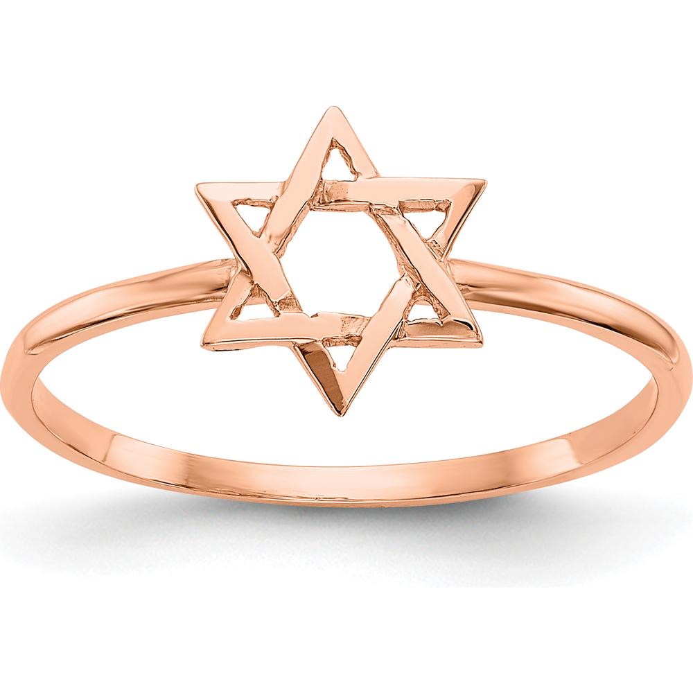 14K Rose Gold Polished Star of David Ring - Solid 14K Rose Gold, Themed Design by Oro Pregiato