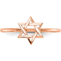14K Rose Gold Polished Star of David Ring - Solid 14K Rose Gold, Themed Design by Oro Pregiato