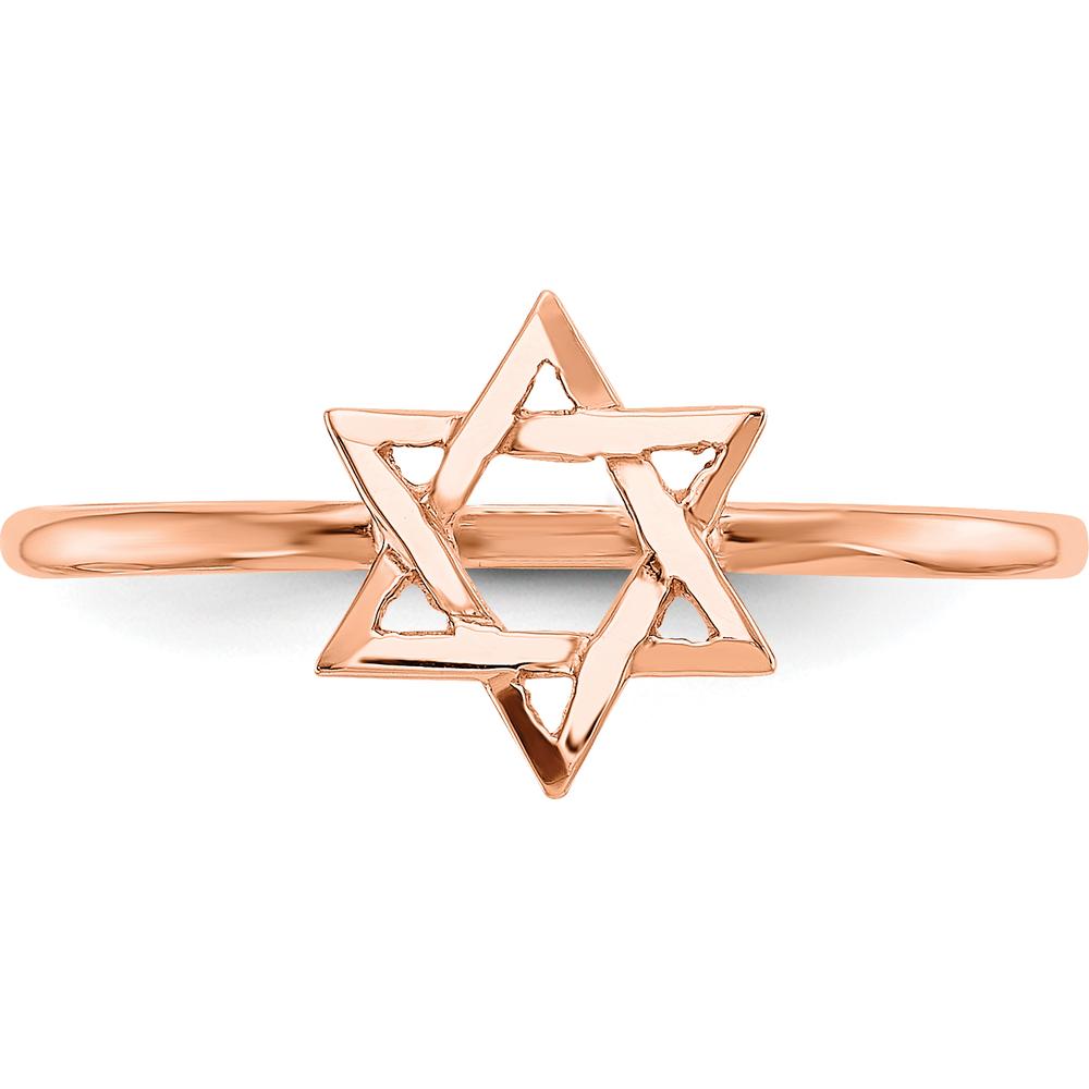 14K Rose Gold Polished Star of David Ring - Solid 14K Rose Gold, Themed Design by Oro Pregiato