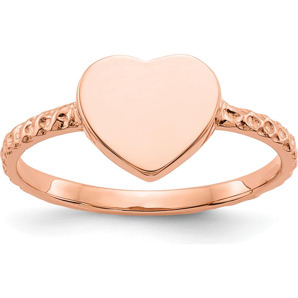 14K Rose Gold Polished Textured Heart Ring - Adjustable, Engravable, Solid Gold by Oro Pregiato