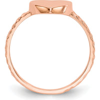 14K Rose Gold Polished Textured Heart Ring - Adjustable, Engravable, Solid Gold by Oro Pregiato