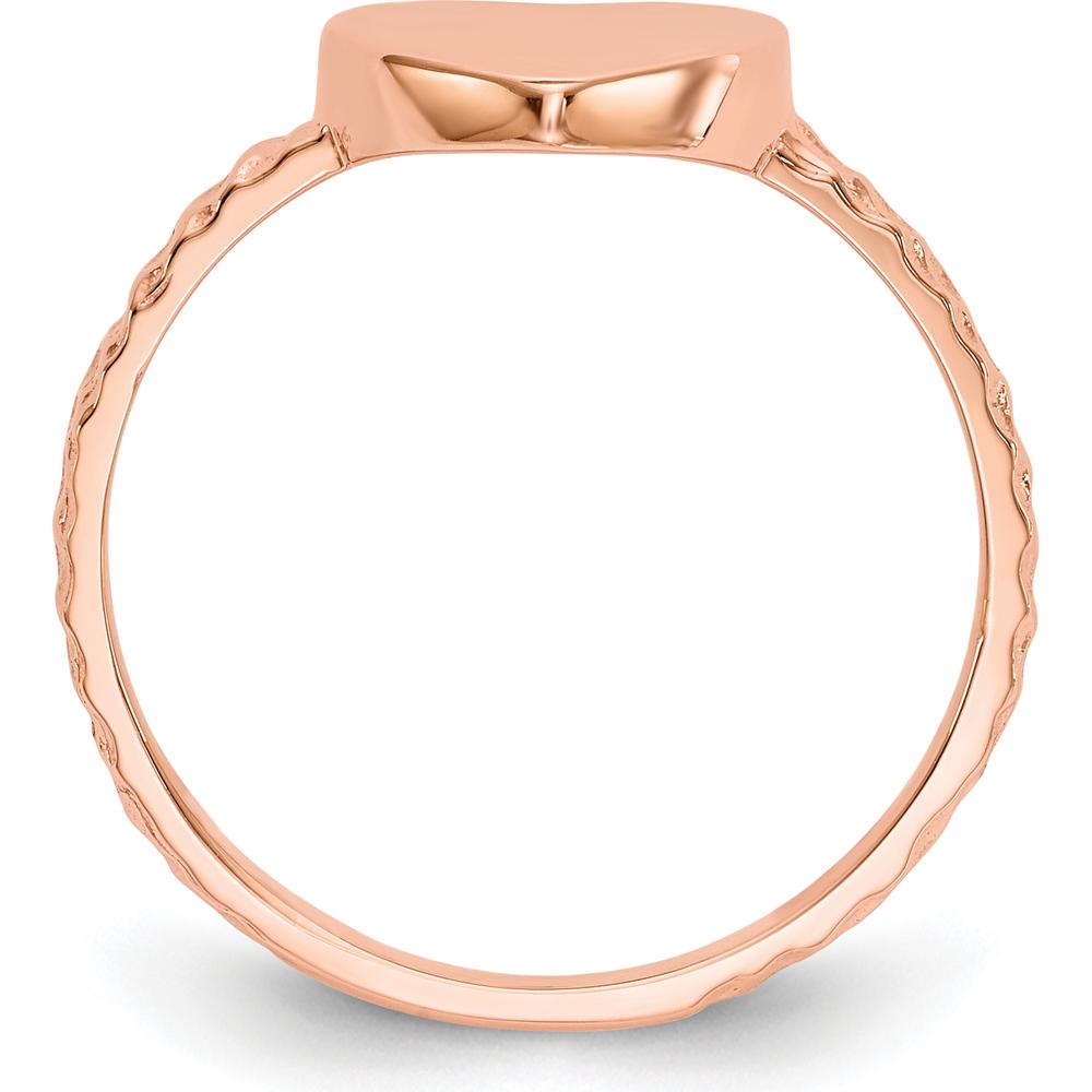 14K Rose Gold Polished Textured Heart Ring - Adjustable, Engravable, Solid Gold by Oro Pregiato