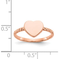 14K Rose Gold Polished Textured Heart Ring - Adjustable, Engravable, Solid Gold by Oro Pregiato