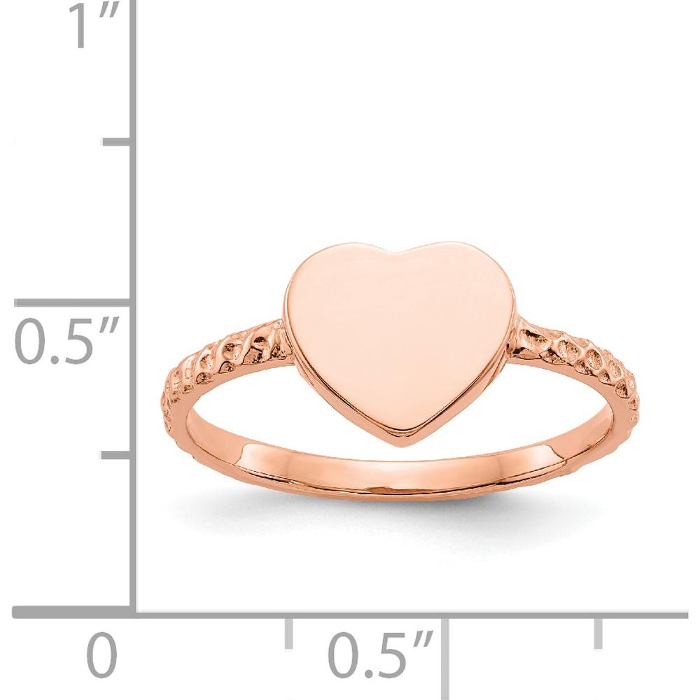 14K Rose Gold Polished Textured Heart Ring - Adjustable, Engravable, Solid Gold by Oro Pregiato