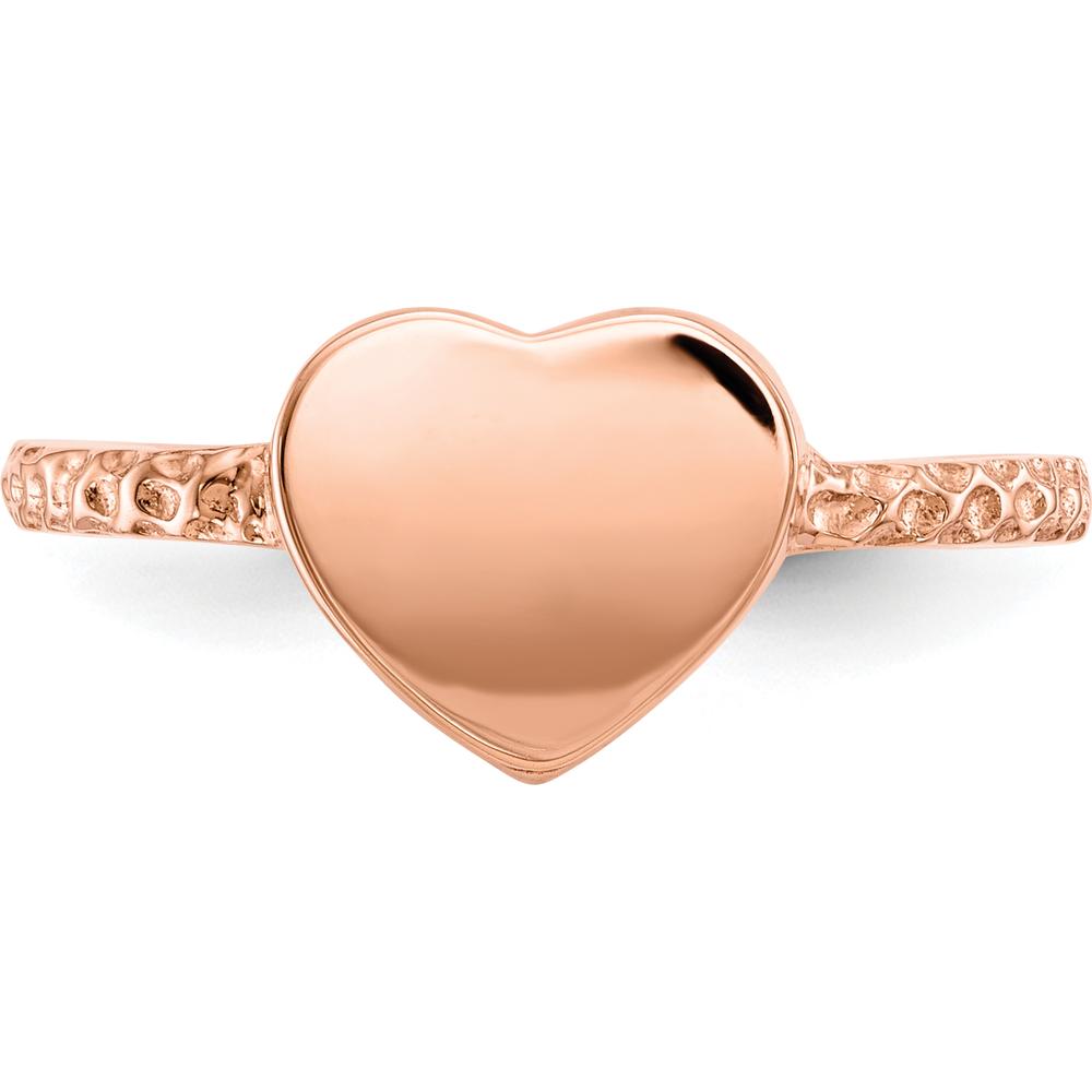 14K Rose Gold Polished Textured Heart Ring - Adjustable, Engravable, Solid Gold by Oro Pregiato