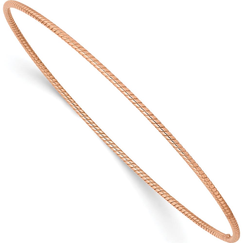 14K Rose Gold Polished Textured Twist Bangle Bracelet - 1.50mm Width by Oro Pregiato