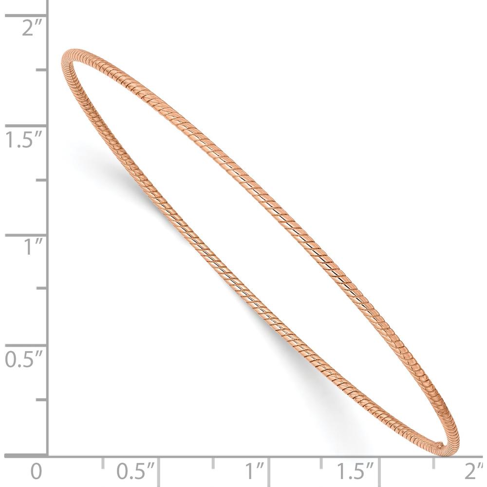 14K Rose Gold Polished Textured Twist Bangle Bracelet - 1.50mm Width by Oro Pregiato