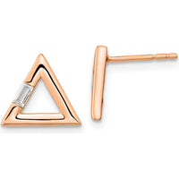 14K Rose Gold Polished Triangle Earrings with Baguette Diamonds - 0.03 Carat Total Diamond Weight by Oro Pregiato