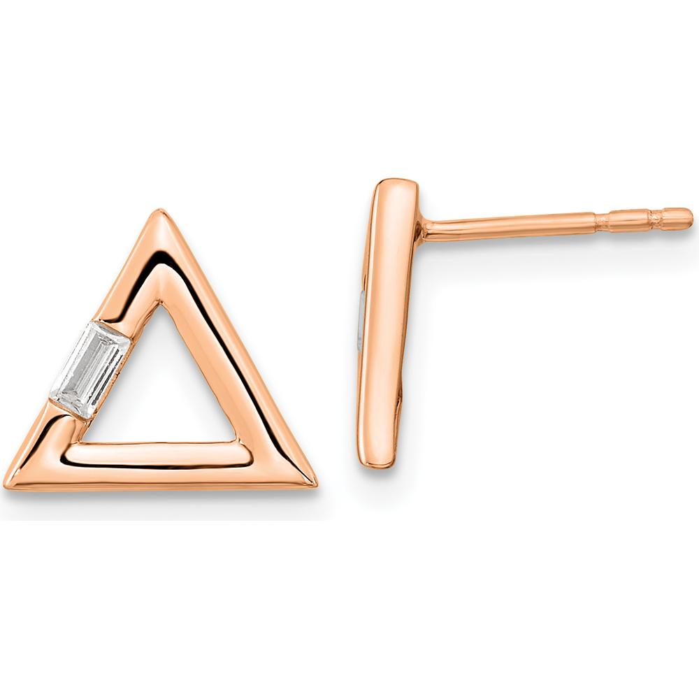 14K Rose Gold Polished Triangle Earrings with Baguette Diamonds - 0.03 Carat Total Diamond Weight by Oro Pregiato
