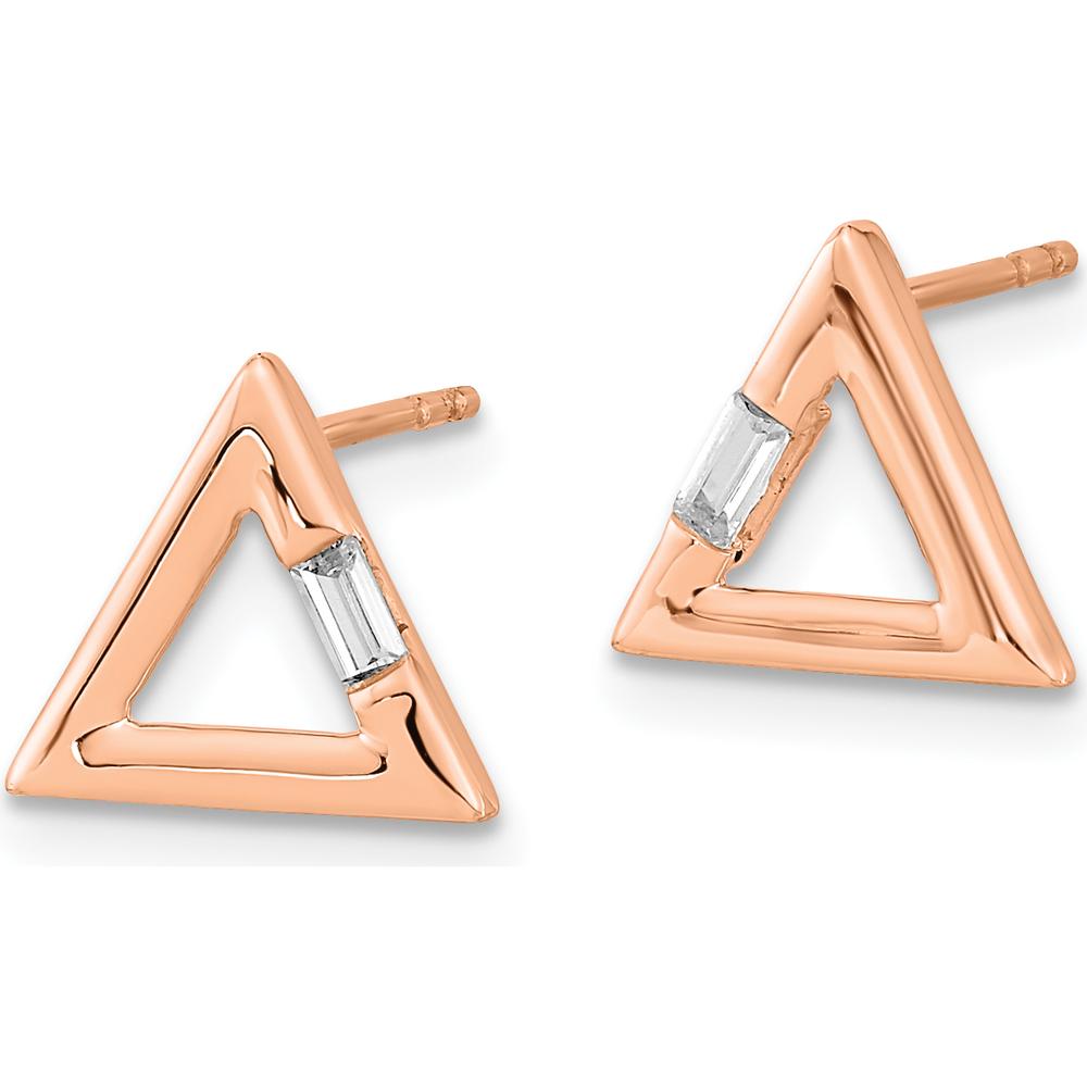 14K Rose Gold Polished Triangle Earrings with Baguette Diamonds - 0.03 Carat Total Diamond Weight by Oro Pregiato