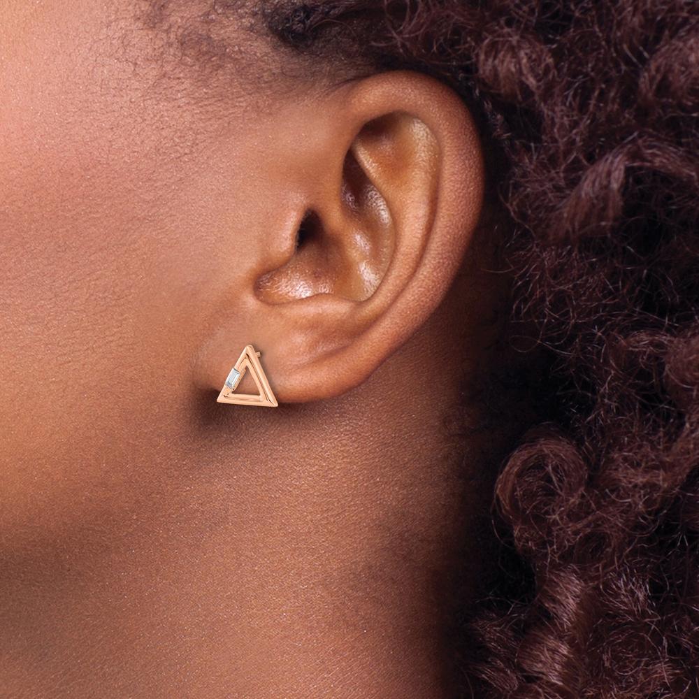 14K Rose Gold Polished Triangle Earrings with Baguette Diamonds - 0.03 Carat Total Diamond Weight by Oro Pregiato