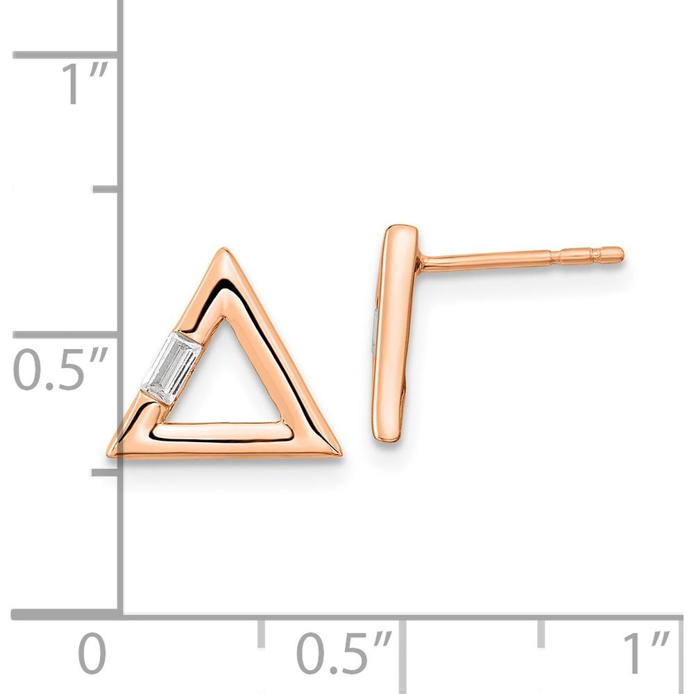 14K Rose Gold Polished Triangle Earrings with Baguette Diamonds - 0.03 Carat Total Diamond Weight by Oro Pregiato