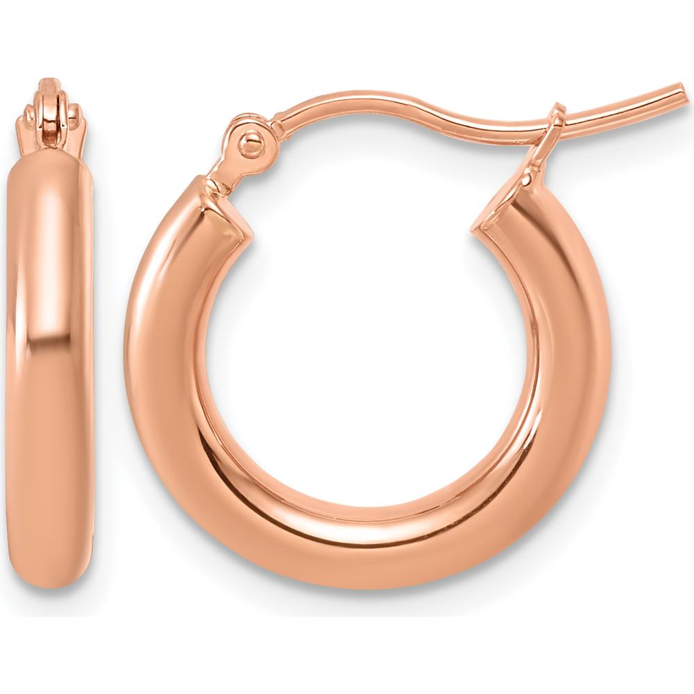 14K Rose Gold Polished Tube Hoop Earrings - Lightweight 17mm Design by 0