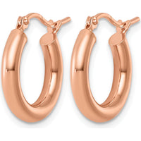 14K Rose Gold Polished Tube Hoop Earrings - Lightweight 17mm Design by 0