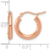 14K Rose Gold Polished Tube Hoop Earrings - Lightweight 17mm Design by 0