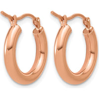 14K Rose Gold Polished Tube Hoop Earrings - Lightweight 17mm Design by 0