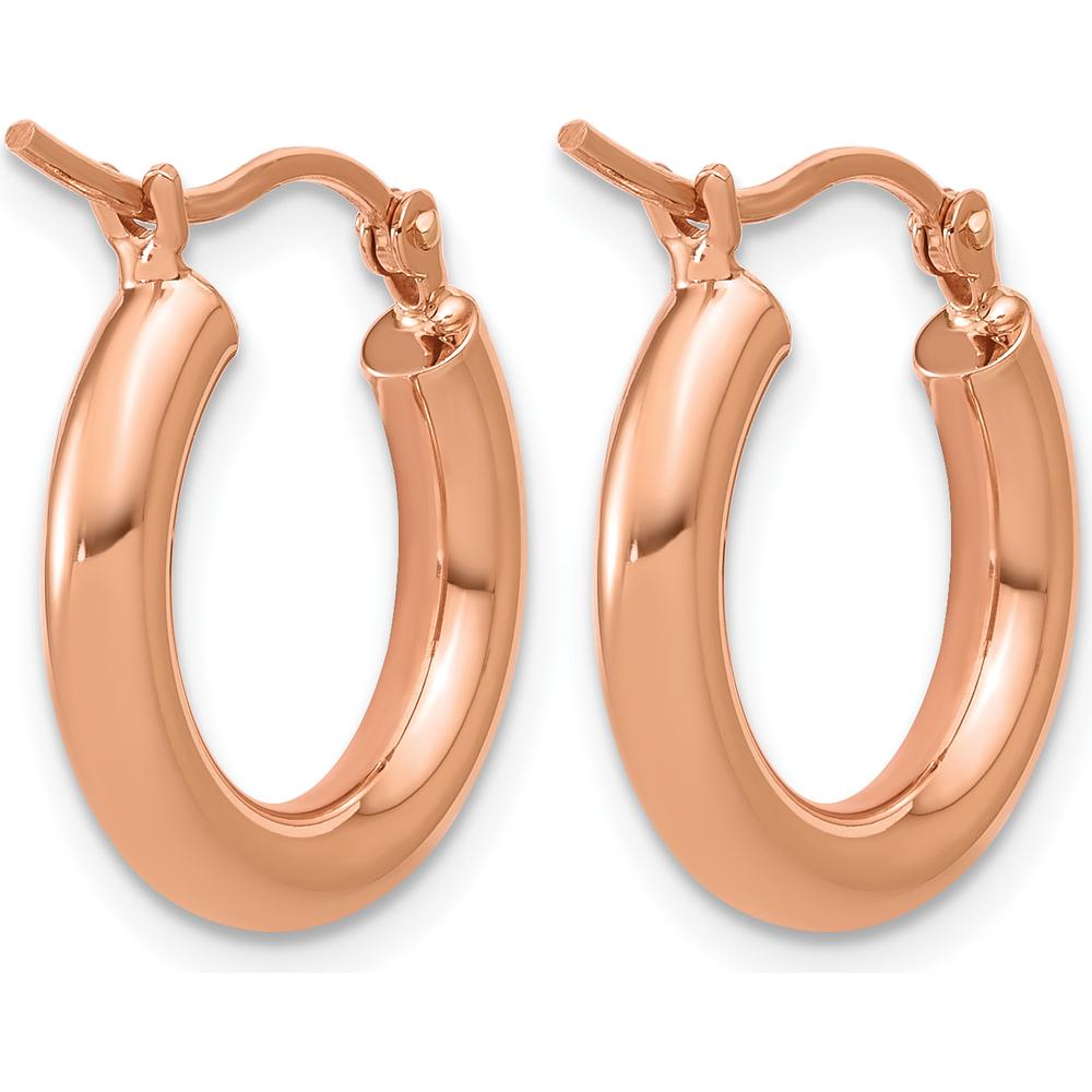 14K Rose Gold Polished Tube Hoop Earrings - Lightweight 17mm Design by 0