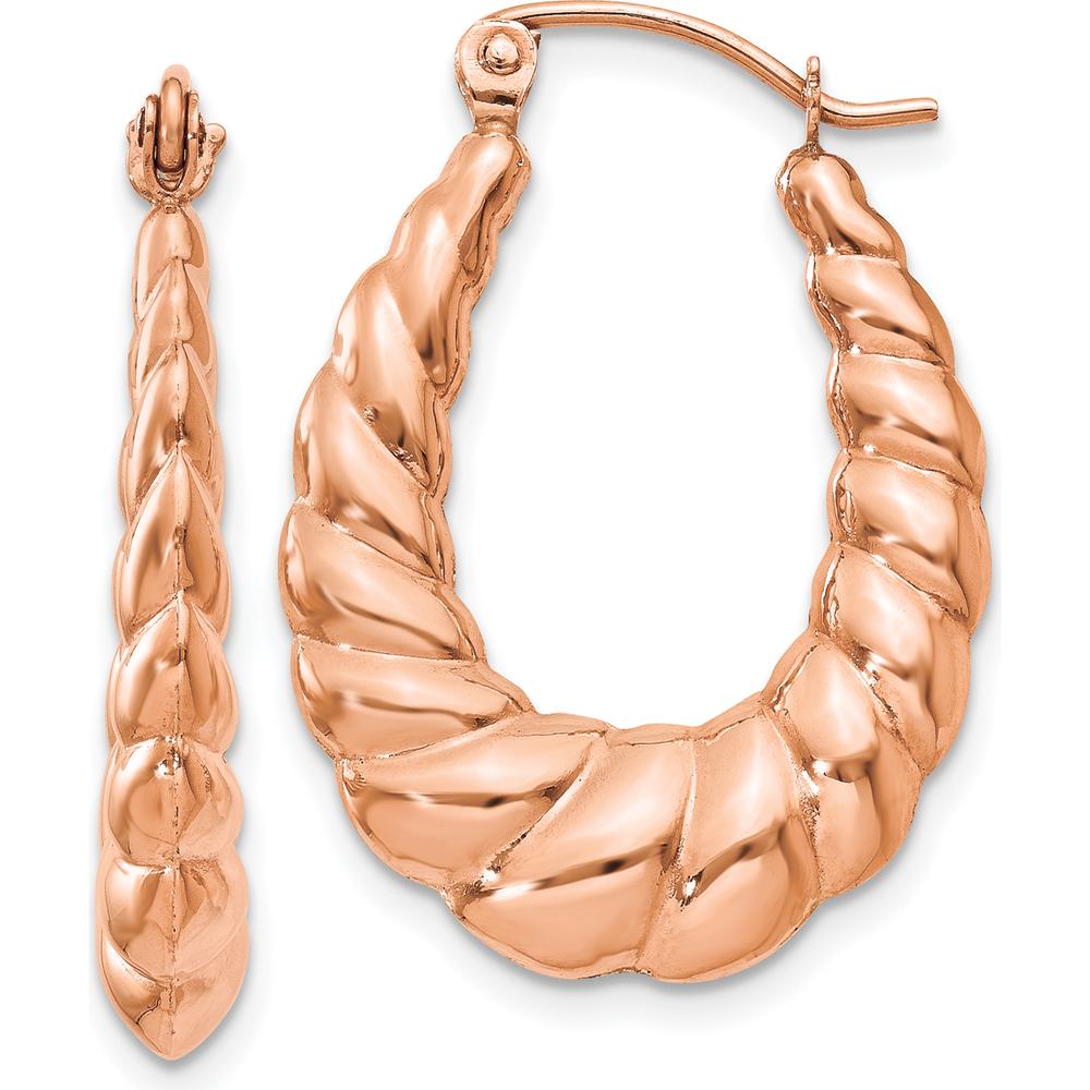14K Rose Gold Polished Twisted Hollow Hoop Earrings - 24.75mm Length, 18.35mm Width by 0