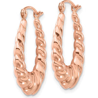 14K Rose Gold Polished Twisted Hollow Hoop Earrings - 24.75mm Length, 18.35mm Width by 0