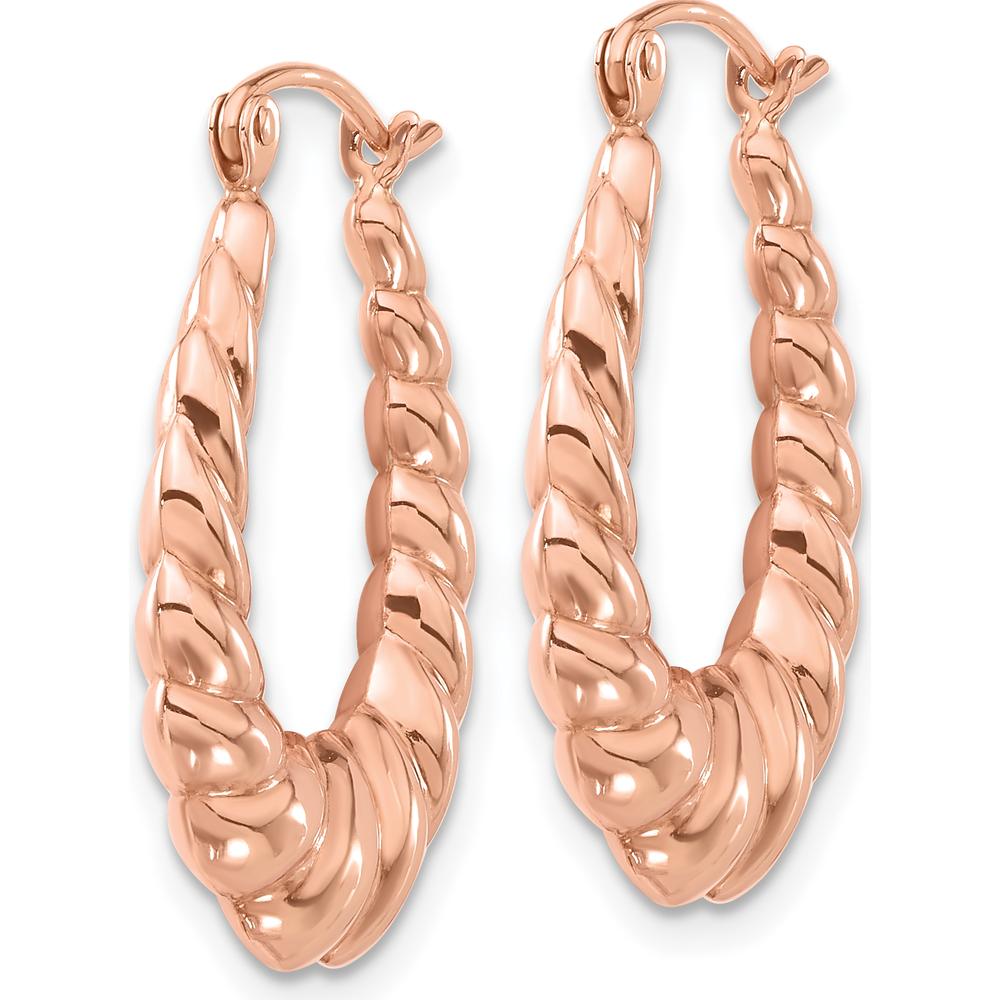 14K Rose Gold Polished Twisted Hollow Hoop Earrings - 24.75mm Length, 18.35mm Width by 0