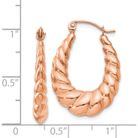 14K Rose Gold Polished Twisted Hollow Hoop Earrings - 24.75mm Length, 18.35mm Width by 0