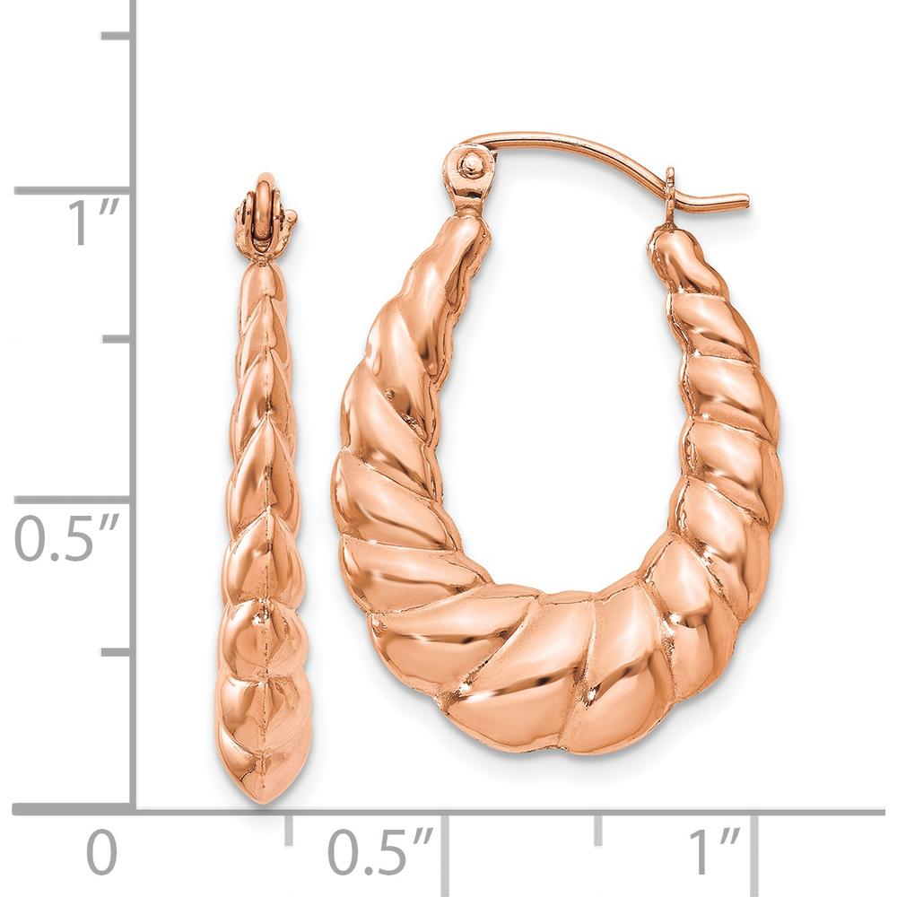 14K Rose Gold Polished Twisted Hollow Hoop Earrings - 24.75mm Length, 18.35mm Width by 0