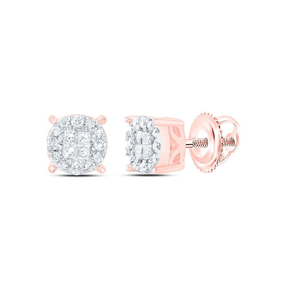 14K Rose Gold Princess Diamond Stud Earrings - 1/6 Carat Total Diamond Weight