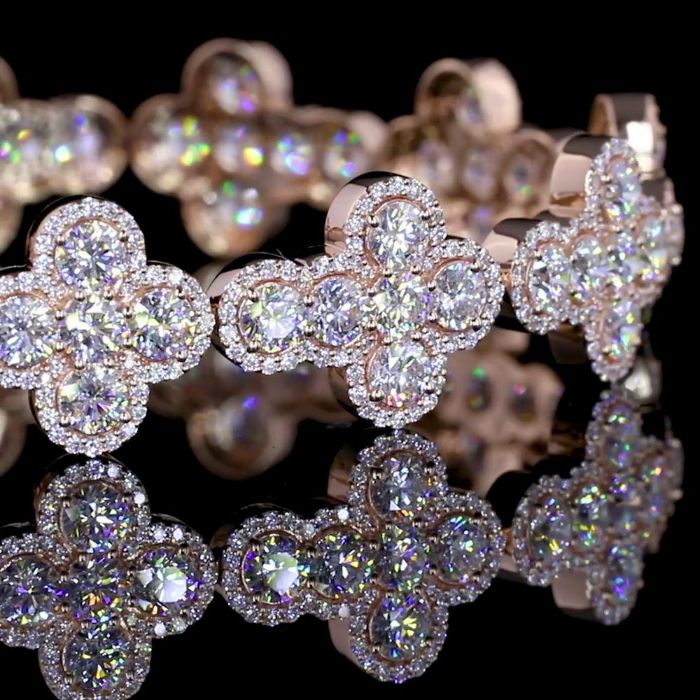 14K Rose Gold Quatrefoil Motif Bracelet with 16.09 Carats of Lab-Grown Brilliant Cut E-VS1 Diamonds - Covaloro Fine Jewelry